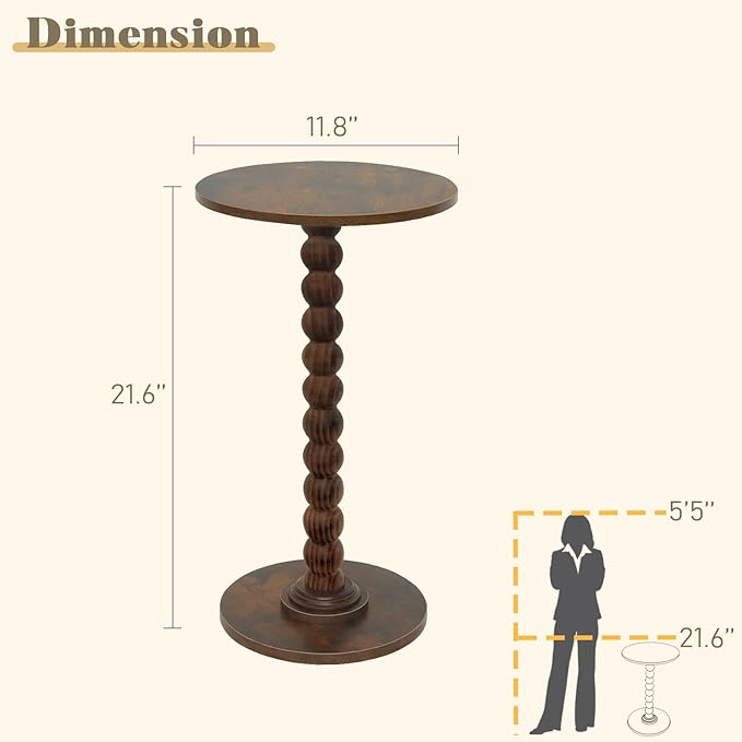 Round Side Table, Small Drink Table for Small Spaces, Modern Accent Nightstand with Solid Wood Leg for Living Room, Bedroom, Corners, and Office (Rustic Brown)