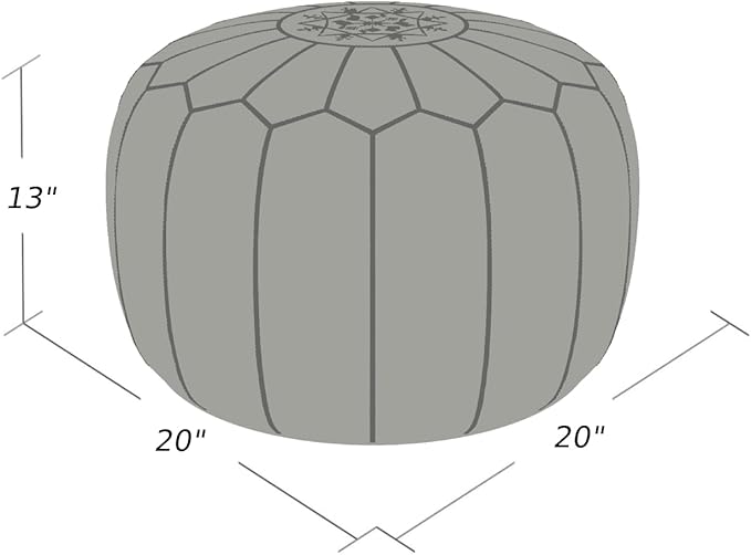 Stuffed Round Design Moroccan Leather Pouf Ottoman, Handmade, Pre-Filled, 100% Genuine Leather, 13” Height x 20” Diameter, Footstool & Living Room Décor (Light Brown)