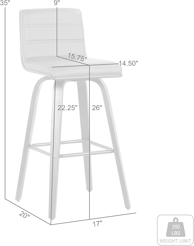 Armen Living Vienna 26" Swivel Counter Stool in Walnut Wood Finish with Cream Faux Leather - Set of 2