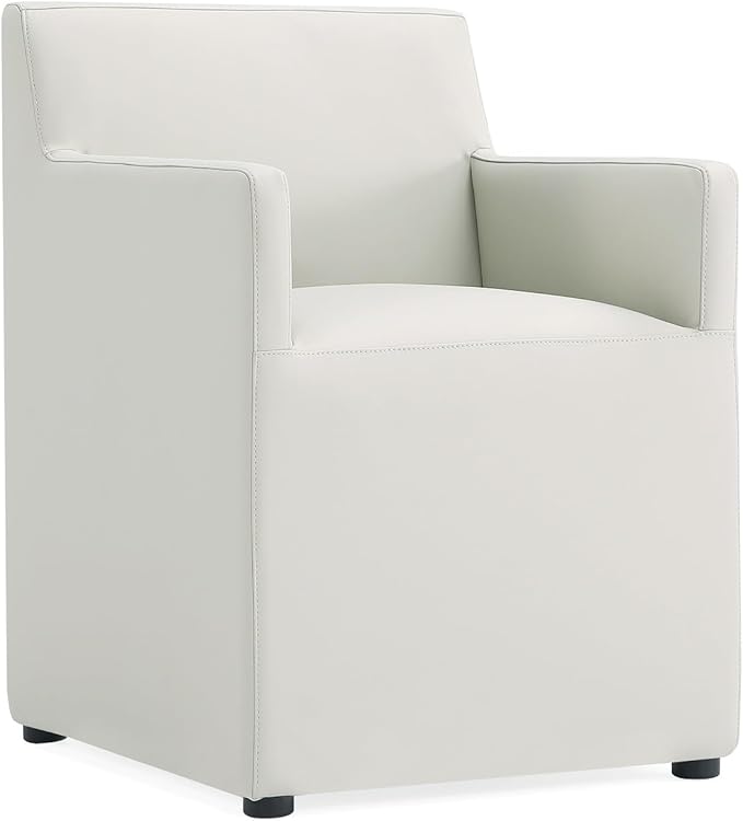 Manhattan Comfort Anna Square Modern Dining Chair with Arms, Head-to-Toe Faux Leather Upholstered Accent Armchair with Plastic Foot Padding, Set of 1, Stone Grey