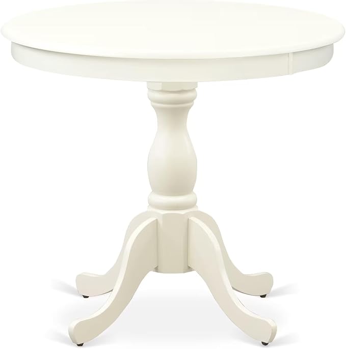 East West Furniture AMDA3-LWH-C 3 Piece Dining Table Set for Small Spaces Contains a Round Kitchen Table with Pedestal and 2 Linen Fabric Upholstered Chairs, 36x36 Inch, Linen White