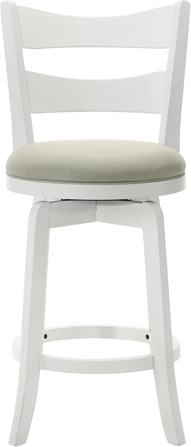 Armen Living Blair 30 in. Matte White Bar Height Rubberwood Swivel Barstool with Fog Fabric Seat - Set of 3