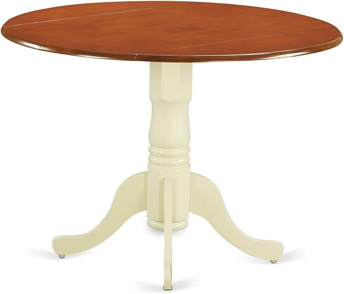 East West Furniture DLIP3-BMK-W 3 Piece Kitchen Table & Chairs Set Contains a Round Dining Room Table with Dropleaf and 2 Dining Chairs, 42x42 Inch, Buttermilk & Cherry