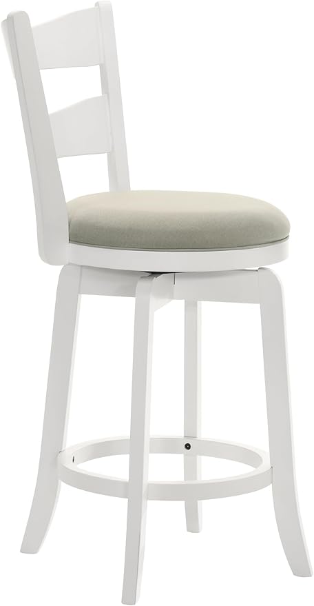 Armen Living Blair 26 in. Matte White Counter Height Rubberwood Swivel Barstool with Fog Fabric Seat - Set of 2