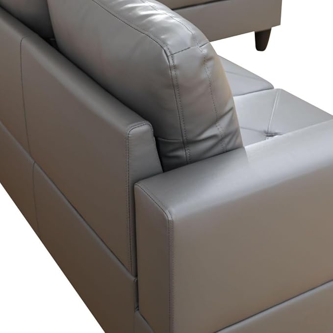Dark Grey L-Shaped 3-Piece Faux Leather Sofa with Storage Ottoman Set, Sectional Couch Sofa Set for Living Room, Office, Small Space