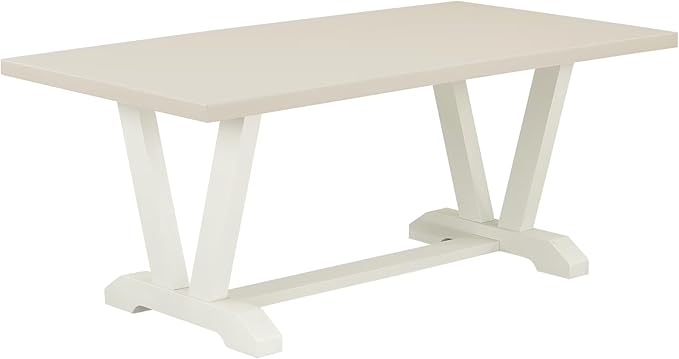 East West Furniture V027MZ001-9 9 Piece Modern Dining Table Set Includes a Rectangle Wooden Table with V-Legs and 8 Cream Linen Fabric Parsons Dining Chairs, 40x72 Inch, Multi-Color