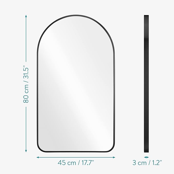Navaris Arched Wall Mirror - Black Arch Framed Mirror - 17.7"x31.5" Wall-Mounted Mirror with Black Aluminum Alloy Frame for Living Room Bathroom Hall
