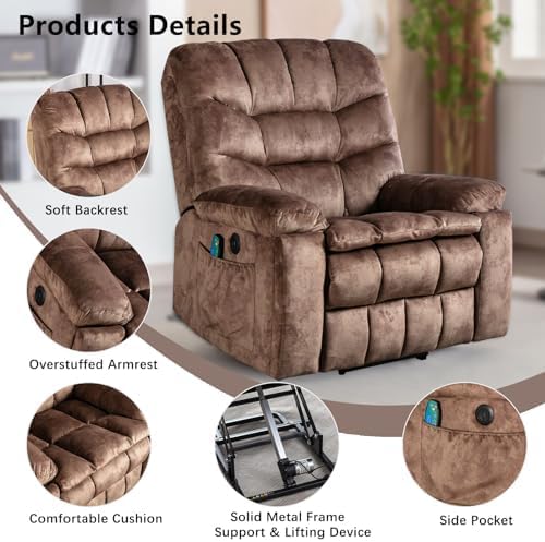 Phoenix Home Power Lift Chair with Massage and Heat for Elderly Recliner, Green Grey
