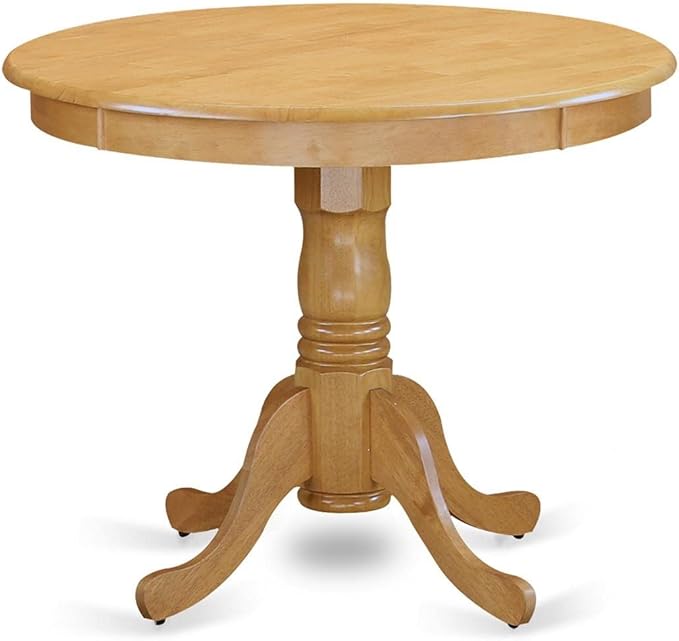 East West Furniture ANEN3-OAK-07 3 Piece Dining Room Furniture Set Contains a Round Kitchen Table with Pedestal and 2 Limelight Linen Fabric Parson Dining Chairs, 36x36 Inch, Oak