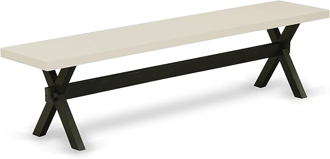 East West Furniture X627FL624-6 6 Piece Dining Room Set Contains a Rectangle Dining Table with X-Legs and 4 Black Linen Fabric Parson Chairs with a Bench, 40x72 Inch, Multi-Color