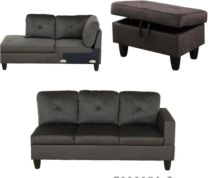 L Shaped Sectional Sofa with Ottoman, Microfiber Right Facing Modern Couches for Living Room, Bedroom, Office,Espresso