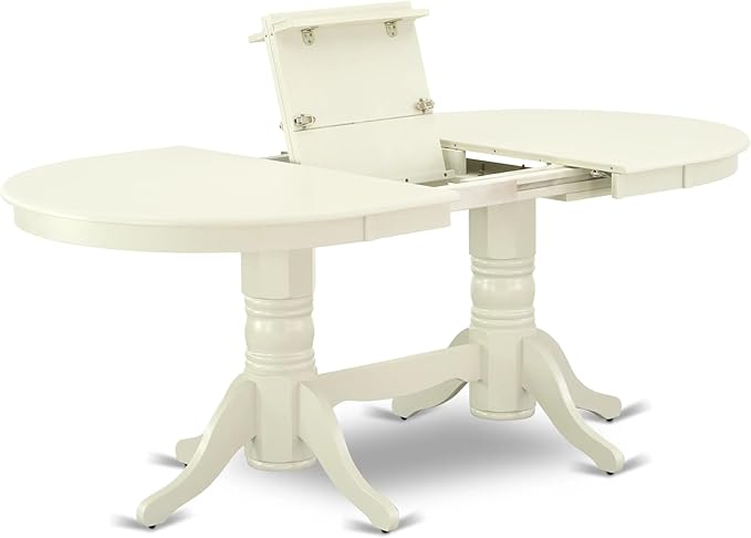 East West Furniture VAAS5-LWH-42 5 Piece Mid-Century Dining Table Set Includes A Wood Table and 4 Beige Red Polyester Fabric Padded Chairs with Stylish Back- Linen White Finish