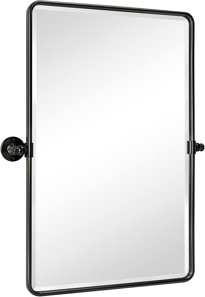 20x30'' Pivot Rectangle Bathroom Mirror Oil Rubbed Bronze Metal Framed Tilting Beveled Vanity Mirrors for Wall