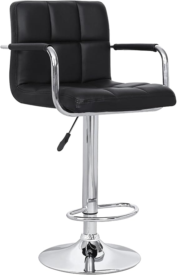 AC Pacific Contemporary Hydraulic Adjustable Swivel Kitchen Bar Stool Chair with Cushion and Armrest, 24"-33", Black ACBS15-BLACK Midnight Square