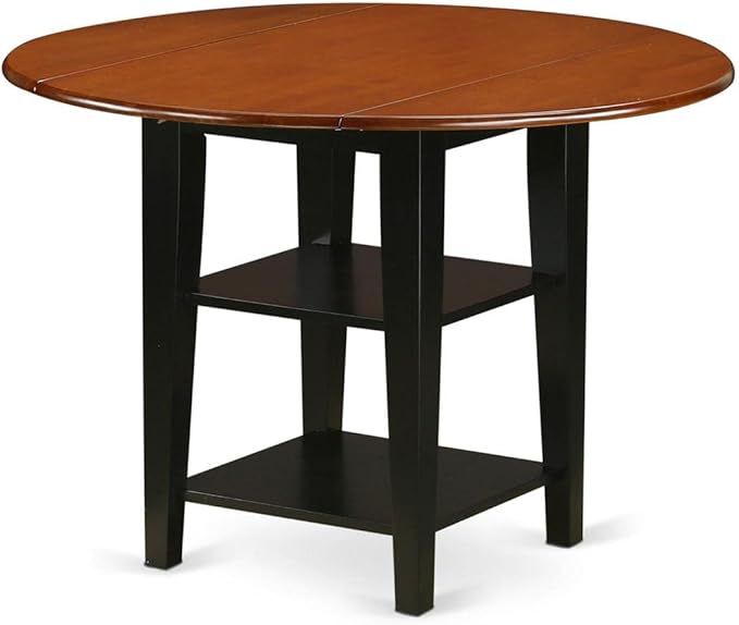 East West Furniture SUAV5-BCH-LC 5 Piece Dining Table Set for 4 Includes a Round Kitchen Table with Dropleaf & Shelves and 4 Faux Leather Dining Room Chairs, 42x42 Inch, Black & Cherry