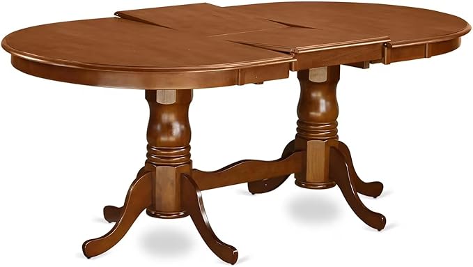 East West Furniture PLAV9-SBR-C 9 Piece Dining Table Set Includes an Oval Dining Room Table with Butterfly Leaf and 8 Linen Fabric Upholstered Chairs, 42x78 Inch, Saddle Brown