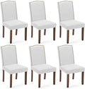 Kitchen Chairs Set of 6 Modern Upholstered Fabric Seat with Nailhead Trim and Ergonomic Lumbar Support for Living Room and Rustic Farmhouse Dining Area, Grey