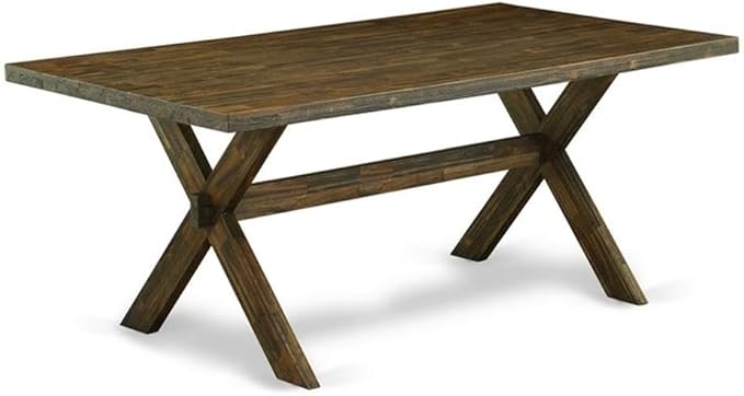 East West Furniture X777MZ716-6 6 Piece Dining Table Set Contains a Rectangle Dining Room Table with X-Legs and 4 Dark Khaki Linen Fabric Parson Chairs with a Bench, 40x72 Inch, Multi-Color