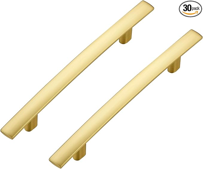 30 Pack Cabinet Handles 4" Hole Center - Curved Cabinet Pulls Brushed Brass Drawer Pulls for Kitchen Cupboard Solid Handles for Dresser Drawer Arch Closet Hardware