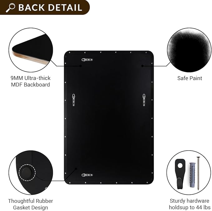 ANDY STAR Black Bathroom Mirrors for Over Sink, 24x32 Inch Matte Black Mirror for Bathroom, Rectangle Metal Vanity Mirror for Wall-Modern Clean Design with Superior Stainless Steel Frame