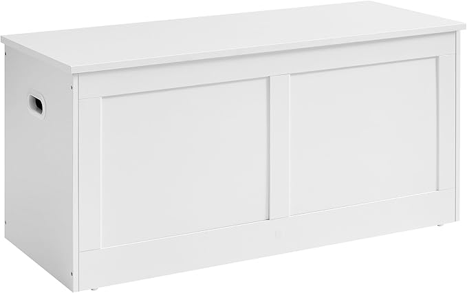 VASAGLE Storage Chest, Storage Trunk with 2 Safety Hinges, Storage Bench, Shoe Bench, Farmhouse Style, 15.7 x 39.4 x 18.3 Inches, for Entryway, Bedroom, Living Room, Cloud White ULSB164W01