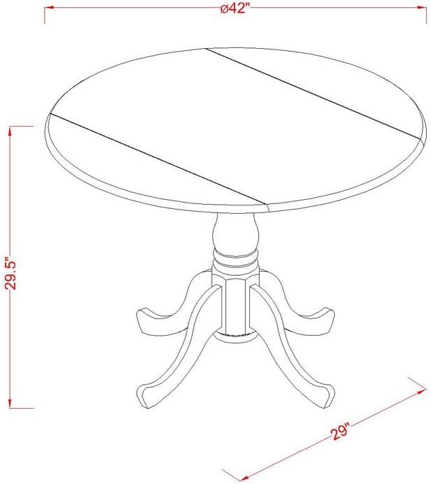 East West Furniture DLAV5-LWH-W 5 Piece Dining Set Includes a Round Dining Room Table with Dropleaf and 4 Wood Seat Chairs, 42x42 Inch, Linen White