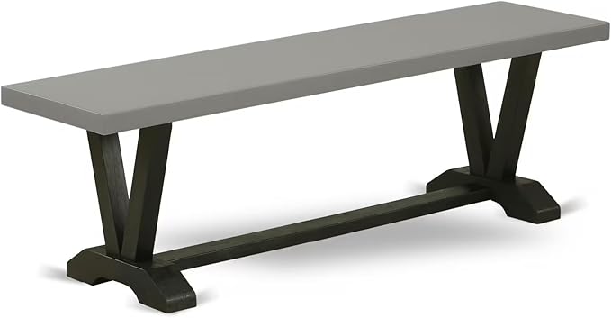 East West Furniture V696DR124-6 6 Piece Kitchen Table Set Contains a Rectangle Dining Table with V-Legs and 4 Black Color Linen Fabric Parson Chairs with a Bench, 36x60 Inch, Multi-Color