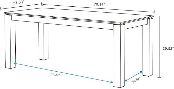 Manhattan Comfort Rockaway 70.86" Modern Solid Wood Dining Table for 8 - Unique Raised Beveled Top & Natural Wood Grain Finish, Durable & Elegant Kitchen Furniture, Nature