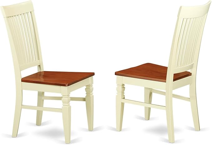 East West Furniture SUWE3-BMK-W 3 Piece Kitchen Table & Chairs Set Contains a Round Dining Table with Dropleaf & Shelves and 2 Dining Room Chairs, 42x42 Inch, Buttermilk & Cherry
