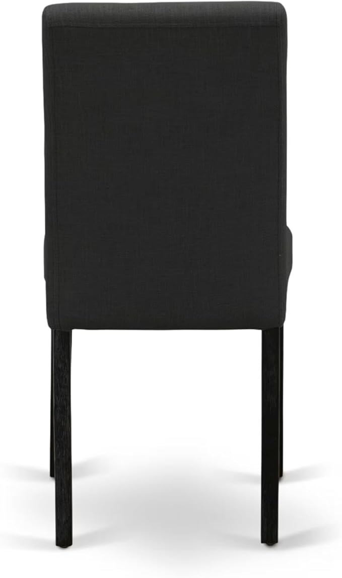 East West Furniture V677AB624-9 9 Piece Dining Set Includes a Rectangle Dining Room Table with V-Legs and 8 Black Color Linen Fabric Upholstered Parson Chairs, 40x72 Inch, Multi-Color