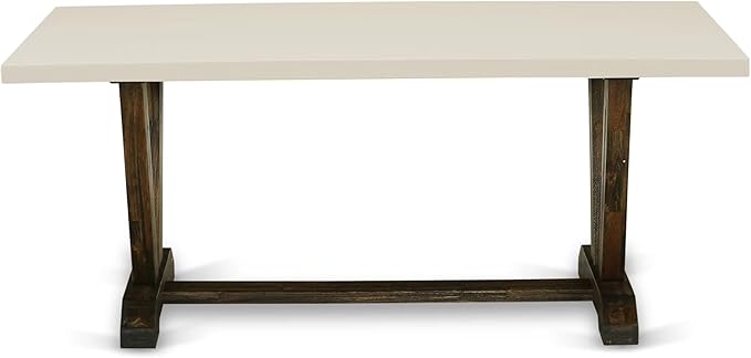 East West Furniture V727MZ716-6 6 Piece Dining Set Contains a Rectangle Dining Room Table with V-Legs and 4 Dark Khaki Linen Fabric Upholstered Chairs with a Bench, 40x72 Inch, Multi-Color