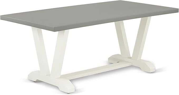 East West Furniture V097MZ001-5 5 Piece Dining Room Table Set Includes a Rectangle Dining Table with V-Legs and 4 Cream Linen Fabric Upholstered Parson Chairs, 40x72 Inch, Multi-Color