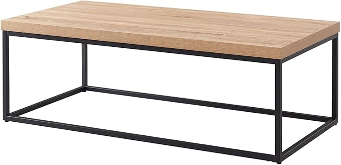 CENSI 47-Inch Natural Oak Coffee Table for Living Room, Modern Industrial Rectangular Wood and Metal Center Table with Extra Thick Tabletop (Natural Wood)