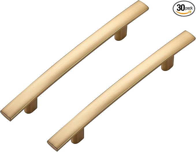 30 Pack Cabinet Handles 3.75" Hole Center - Curved Cabinet Pulls Champagne Bronze Drawer Pulls for Kitchen Cupboard Solid Handles for Dresser Drawer Arch Closet Hardware