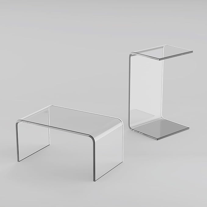 Acrylic Side Table, 24" L x 15" W x12'' H x3/5'' Thick C-Shape Clear Modern Decorative End Table, Multipurpose Coffee Table for Living Room, Bedroom and Office (1pcs)