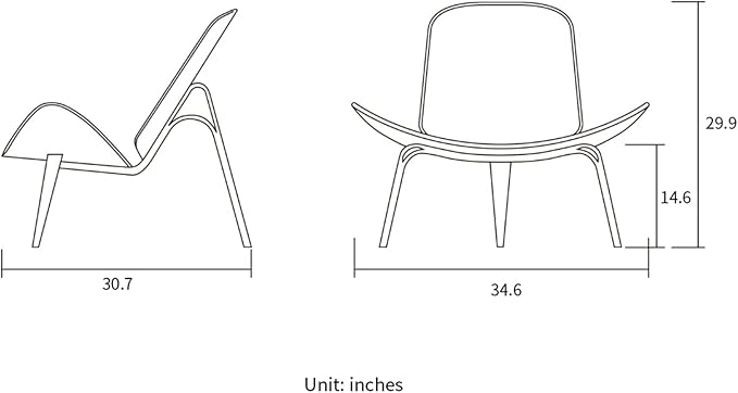 Hans Wegner Style Three- Legged Shell Chair Ash Plywood White Faux Leather Accent Chair Living Room Furniture Mid-Century Modern Shell Chair (Wood Color-White)