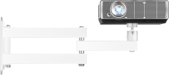 WALI Foldable Projector Wall Mount Universal Adjustable Wall Projector Mount Aluminum Alloy Projectors Stand,1/4" M4 M6 Screw Size,(1330LM-PMW), White