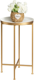 danpinera Gold Side Table, Metal Folding Black Side Table Small Round Circle End Table with Tray Top Waterproof Black Nightstand for Bedroom Living Room Small Spaces 25.75 Inch