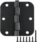 3 Pack Interior Matte Black Door Hinges Rounded 3.5 Inch x 3 1/2" Indoor Heavy Duty Metal Hardware Kits 3 ½" 5/8" Radius Office Flat Hinge for Bifold Doors Decorate Master Guest Bedroom Storage Room