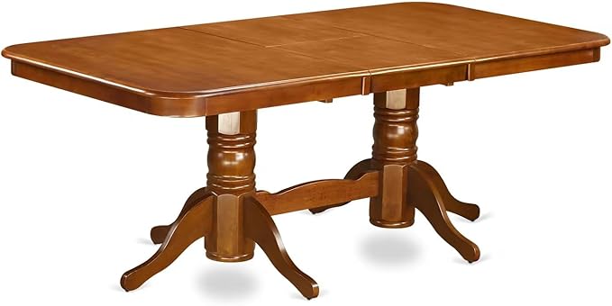 East West Furniture NANA9-SBR-W 9 Piece Kitchen Table & Chairs Set Includes a Rectangle Dining Room Table with Butterfly Leaf and 8 Solid Wood Seat Chairs, 40x78 Inch, Saddle Brown