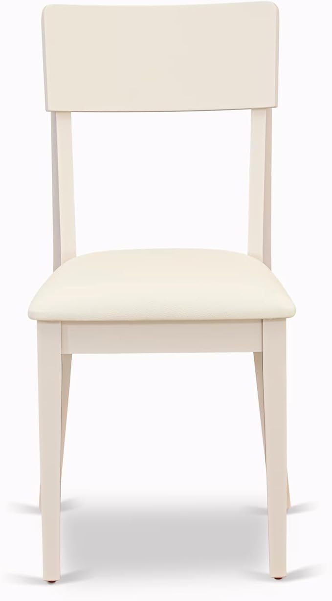 East West Furniture DMAD5-LWH-LC 5 Piece Dining Table Set for 4 Includes a Round Kitchen Table with Dropleaf and 4 Faux Leather Upholstered Dinette Chairs, 42x42 Inch, Linen White
