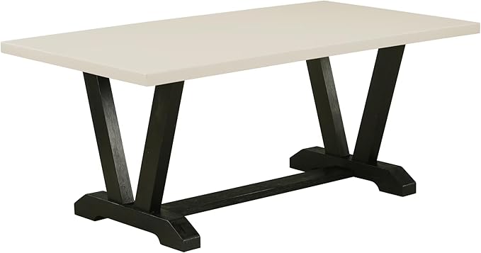 East West Furniture V627DR124-9 9 Piece Dining Set Includes a Rectangle Dining Room Table with V-Legs and 8 Black Color Linen Fabric Upholstered Parson Chairs, 40x72 Inch, Multi-Color