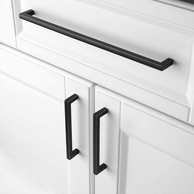 KOOFIZO Solid Square Bar Cabinet Handle - Oil Rubbed Bronze Furniture Pull, 12.6 Inch/320mm Screwhole Distance, Pack of 5 for Kitchen Cupboard Door, Bedroom Dresser Drawer, Bathroom Wardrobe Hardware