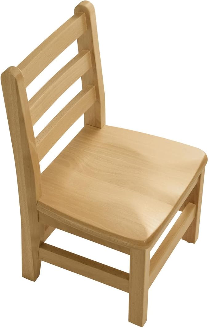 Kids Wooden Chair Set, Fully Assembled Youth Ladderback Wood Chairs for Children, 12" Seat Height for Ages 6-8 (Set of Two)