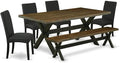 East West Furniture X677DR124-6 6 Piece Dining Set Contains a Rectangle Dining Room Table with X-Legs and 4 Black Color Linen Fabric Upholstered Chairs with a Bench, 40x72 Inch, Multi-Color