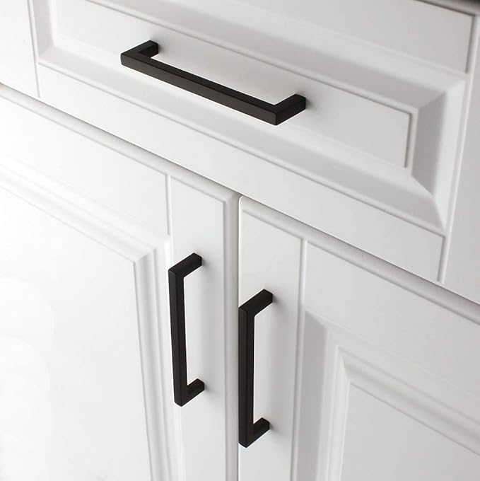 KOOFIZO 30-Pack Solid Square Bar Cabinet Handle - Black Furniture Pull, 5 Inch/128mm Screwhole Distance for Kitchen Cupboard Door, Bedroom Dresser Drawer, Bathroom Wardrobe Hardware