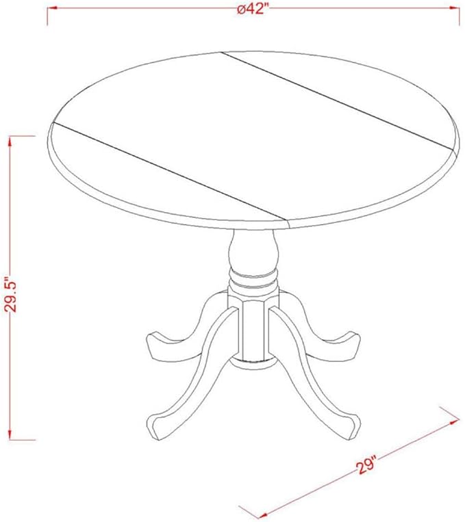 East West Furniture DLVA5-ESP-W 5 Piece Kitchen Table Set for 4 Includes a Round Dining Room Table with Dropleaf and 4 Solid Wood Seat Chairs, 42x42 Inch, Espresso