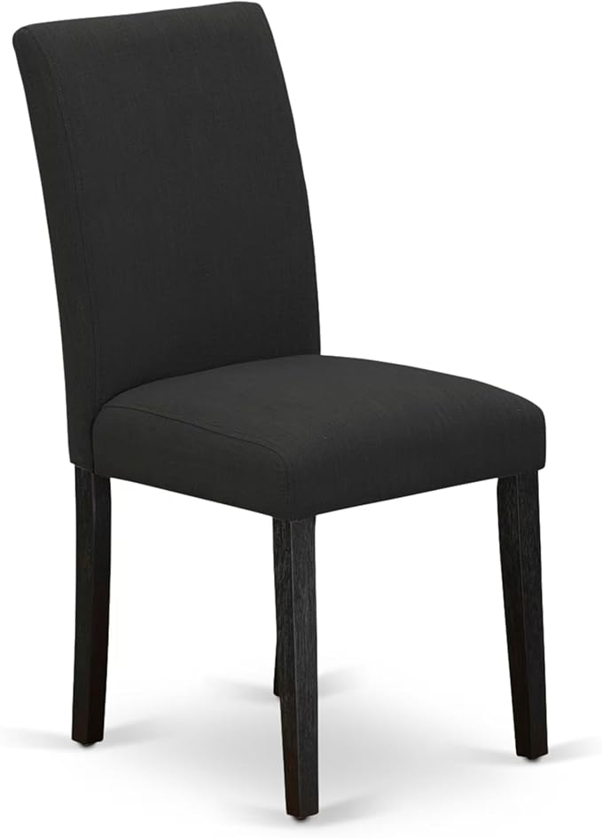 East West Furniture V677AB624-9 9 Piece Dining Set Includes a Rectangle Dining Room Table with V-Legs and 8 Black Color Linen Fabric Upholstered Parson Chairs, 40x72 Inch, Multi-Color