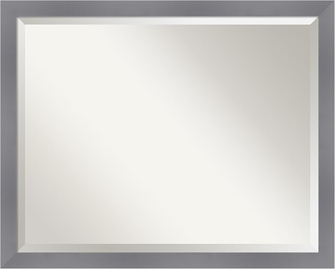 Amanti Art Grey Wall Mirror 25x31 Edwin Grey Rectangle Bathroom Mirror for Wall Decor Living Room, Large Casual Wood Frame, Hangs Horizonally and Vertically, Bathroom Decor, Beveled Edge from WI, USA