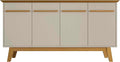 Manhattan Comfort Yonkers Mid Century Modern Sideboard Cabinet with Soft Close Doors, 4 Cubby Storage Spaces, Solid Wood Splayed Legs, Versatile Accent Buffet Stand, Off White/Cinnamon